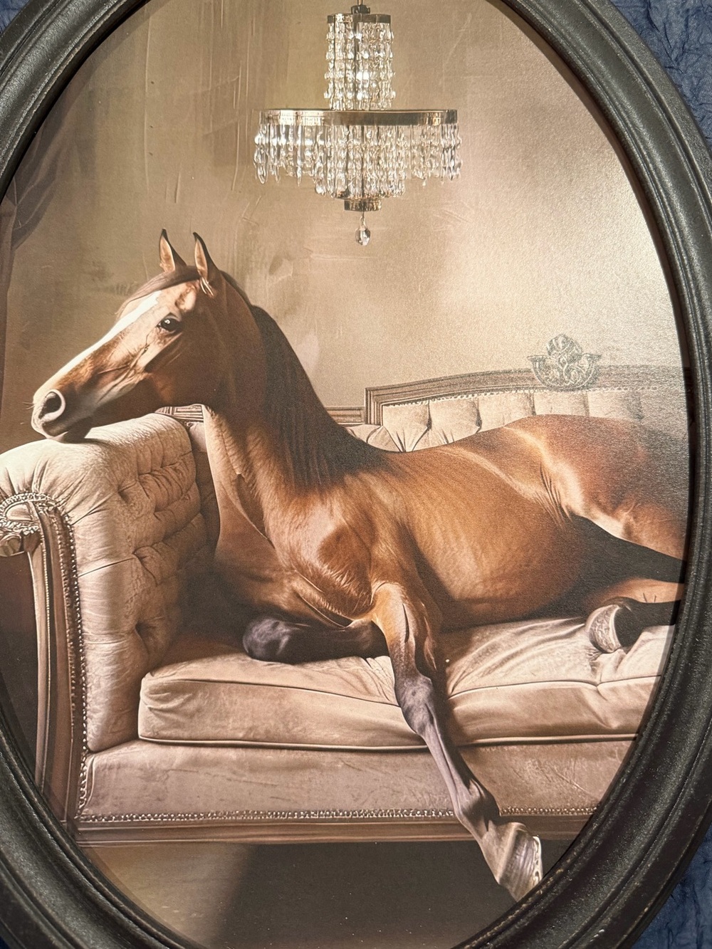 Oval Black Framed Horse Wall Art - Picture 2 of 5